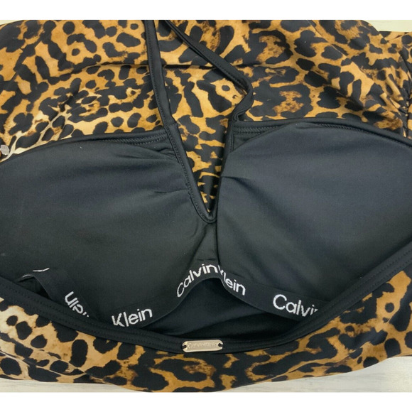 CALVIN KLEIN V-Wire Halter Tankini Top Size Small Jaguar Print Medium NWT $78 - Picture 4 of 5